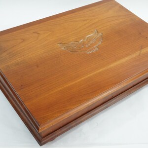 Silver Coin Box, Silver Coin Chest, Cherry Wood Box, Carved Eagle on Top Constitution Sterling Silver Storage Box, Cond Issues Free USA Ship