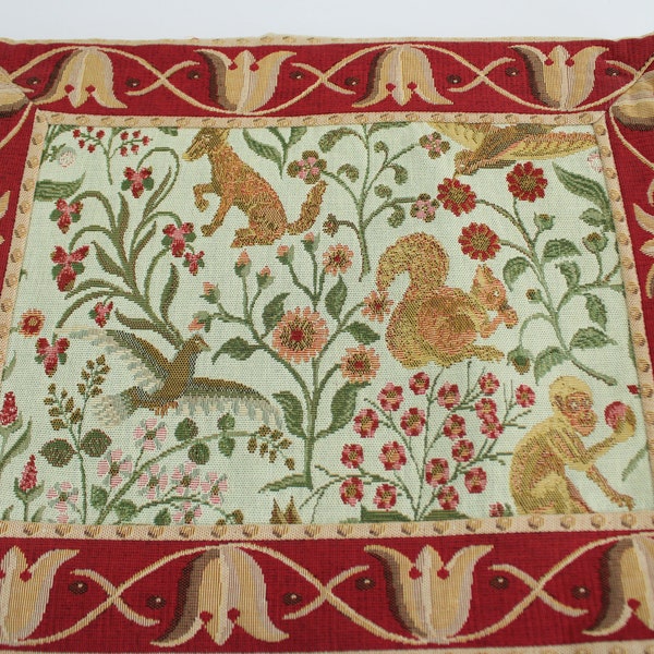Tapestry Pillow, 17 1/2" x 14" Pillow Cover, French Tapestry Pillow, Cotton Tapestry, Tapisserie Tapestry, Animal Floral Free USA Ship