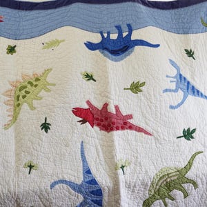Pottery Barn Kids Dinosaur Quilt, Full Queen Vintage PB Patchwork Quilt, Spots, Free USA Ship