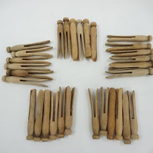 Wooden Clothes Pins, 30 Natural Wood Clothes Pins, Round Wooden Pins Vintage Push Laundry Line Clothes Pins, Craft Supply #292 Free USA Ship