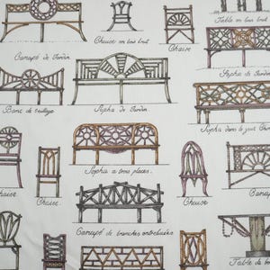 WAVERLY Fabric, Garden Seats, 100% Cotton Fabric, Sold by the Yard, Soft Yellow Ground, French Garden Seat Designs from 1805 Free USA Ship
