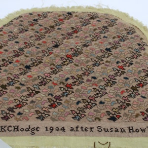 Completed Needlepoint, 1934, Pillow Chair Stool Cushion Cover, Antique Chair Needlepoint, Art Deco Geometric Design, KC Hodge, Free USA Ship