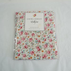 Laura Ashley Tab Top Valance, Laurel, NOS, Floral Cotton Valance, 41&quot; W x 16&quot; H, Rod Pocket, White floral Window Treatment Free USA Ship