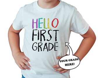 hello first graders! welcome back to school, outfits for school,  back to school shirt,  first grade t shirt for boys ST121