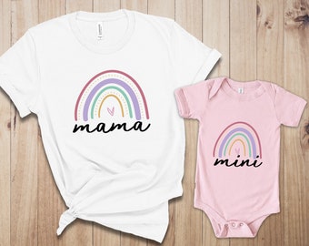 Mama Mini Rainbow Matching Shirt, Mommy and Me Shirts, Mommy Daughter Shirts Set, New Mom Gift