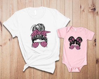 Pink Leopard Design Mommy and Me Matching Outfits Mothers Day Mom and Baby Shirts Set Cute Family Shirts