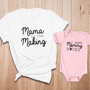 Mama In The Making and Baby Matching Cute T-Shirt Set Mommy and Me Family Outfit Gift for Mother and Daughter
