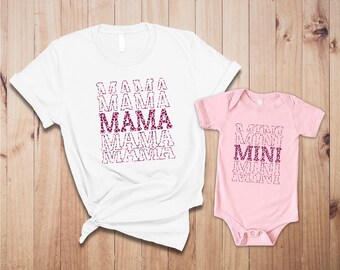 Pink Leopard Letter Print Mama and Mini Matching Outfits Mother and Daughter Family Shirts Newborn and Baby Girl Gift