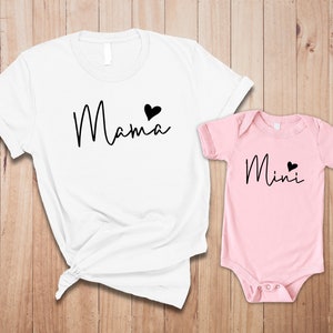 Simple Heart Design Mama and Mini Matching T-Shirts Mommy and Me Family Outfit Mother and Daughter Gift Set