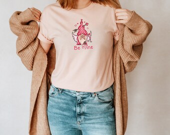 Cute Gnome Illustrated T-Shirt, Perfect for Valentines Gift, Girlfriend, Wife, Fiancee, Unisex tees