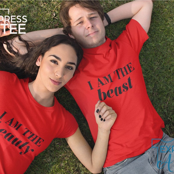 Camisas de San Valentín Parejas Compromiso Compromiso Lindo Coincidencia Regalos soy Belleza y la bestia camiseta