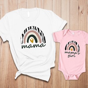 Zebra Multicolor Rainbow Design Mama and Mama&#39;s Girl Matching T-Shirt Mother and Daughter Family Outfit Gift Set