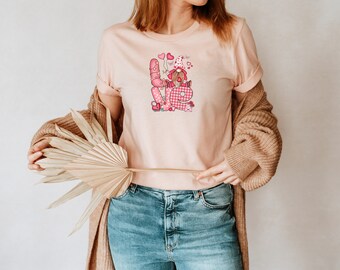 Romantic Valentines Gnome Illustrated T-Shirt, Perfect for Valentines Gift, Girlfriend, Wife, Fiancee, Unisex tees
