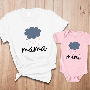 Colorful Heart Rain Design Mama and Mini Matching T-Shirt Set Mother and Daughter Family Outfit Gift