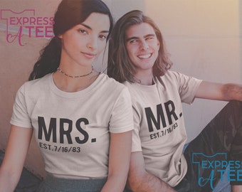 Mr and Mrs shirts customized just married shirts honeymoon shirts couple  Mr and Mrs couple shirts wedding gift engagement gift honeymoon