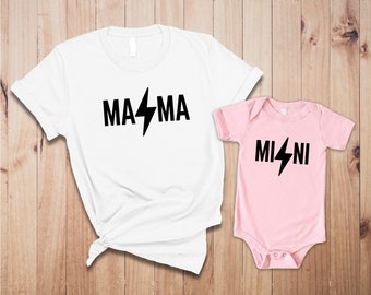 Lightning Design Mama and Mini Matching T-Shirt Print Mommy and Me Outfits Mother Daughter Gift Set