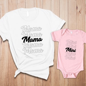 Mama and Mini Repeated Letter Design Matching T-Shirts Mommy and Me Outfit & Bodysuit Mother and Daughter Gift Set