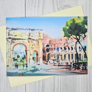 Rome wenskaart originele aquarel schilderij van Colosseum Italië Verjaardagskaart Landschap Schilderij Europa Originele Kunst