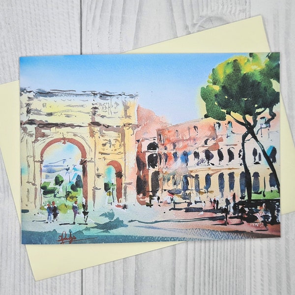 Rome Greeting Card Original Watercolor Painting of Colosseum Italy Birthday Card Landscape Painting Europe Original Art