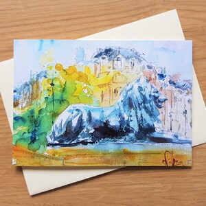Trafalgar Square Lion Grußkarte, London Souvenir bunte Karte, Landschaft Malerei Aquarell Aquarell, Original Stadt Kunst