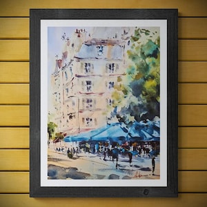 Paris Street Scene Giclee Print | French Cafe Watercolour Painting | Parisian Art | Limited Edition Print | Gift for Travel & Home Decor