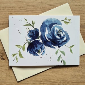 Niebieska Róża Karta Powitalna Zaproszenie Akwarela Karta Ślubna Karta Podziękowania Zaproszenie Kwiatowe Baby Shower Karta Urodzinowa