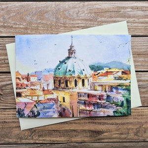 Aquarelle espagnole Carte de vœux, Basilique de la Caridad Cartagena Espagne, peinture de paysage à l’aquarelle