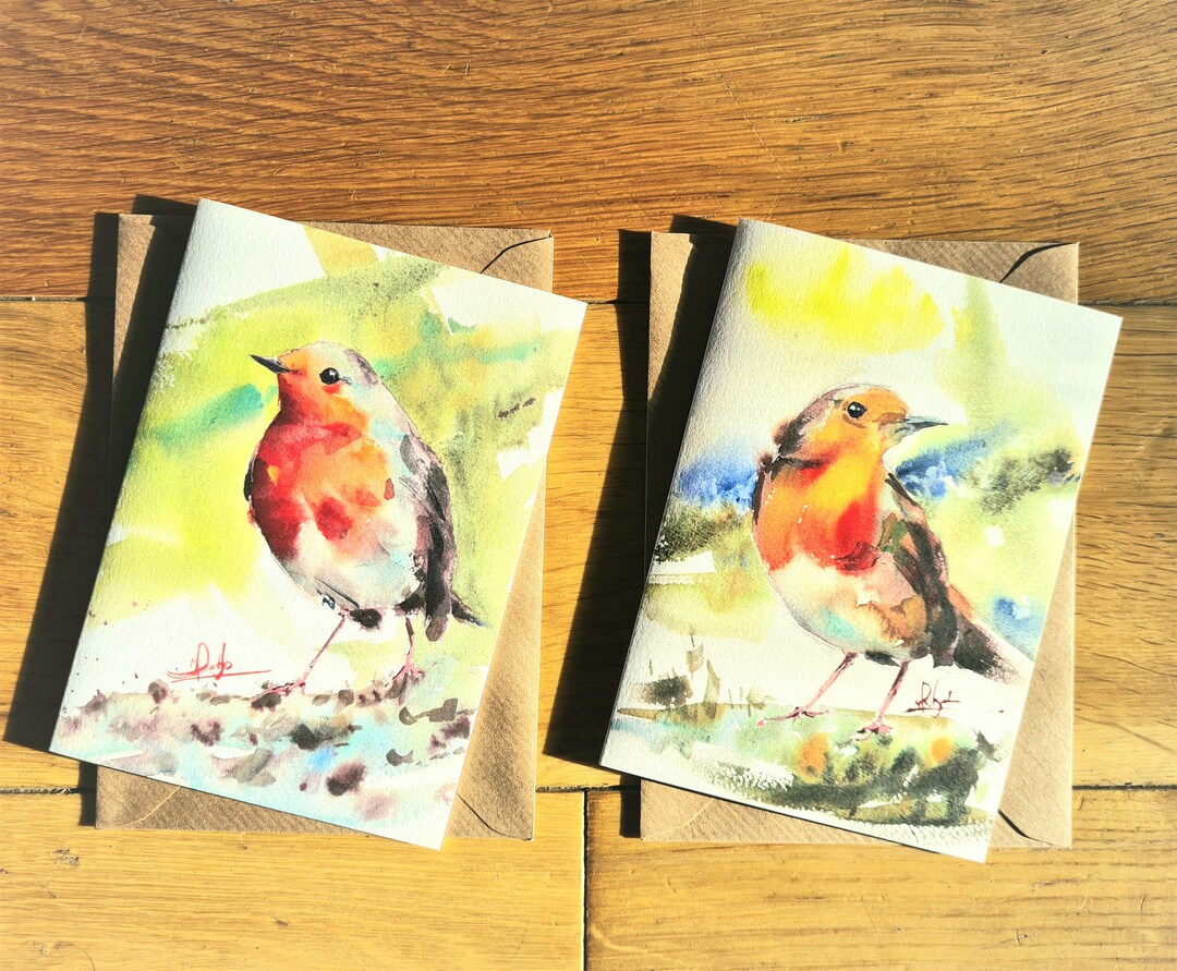 Christmas Robin Greeting Card Pack of 2 Christmas Cards Watercolor ...