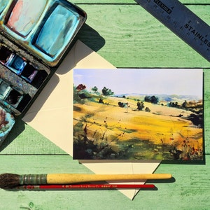 サニー ストラウド グリーティング カード、オリジナルの風景水彩画、印象派の風景画、グロスターシャー コッツウォルズ アート、写実主義のアートワーク