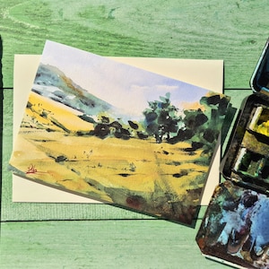 Der Himmel Stroud Grußkarte, Tal Feld, Geburtstagskarte, Landschaftsmalerei, Aquarell, Aquarell, Original-Kunst