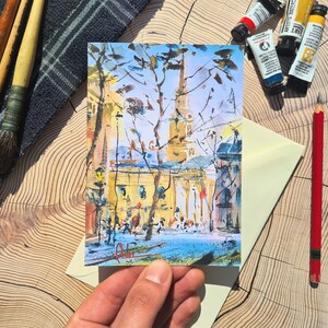 Pintura da árvore do pôr do sol de Londres, cartão de aniversário exclusivo do 80º noivo, cartão de felicitações de aniversário em branco dentro