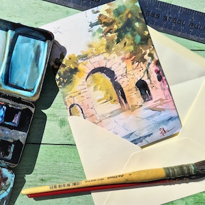 Kew Gardens Ruined Archway, London Wenskaart, verjaardagskaart, grootte A6, Landschap schilderij originele aquarel, aquarel, botanische kunst