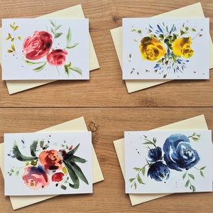 Botanical Watercolor Painted Greeting Card Pack, Floral Thank You Card, Watercolour Roses Birthday Cards, Romantic Gift