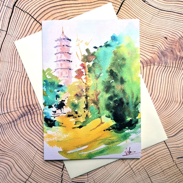 Kew Gardens Greeting Card, Unique Botanical 80th 90th Birthday Card, Original Abstract Watercolor Painting