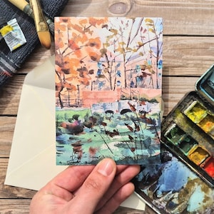 Ealing Grußkarte handgemachte Kunst, Geburtstagskarte West London Leafy Park