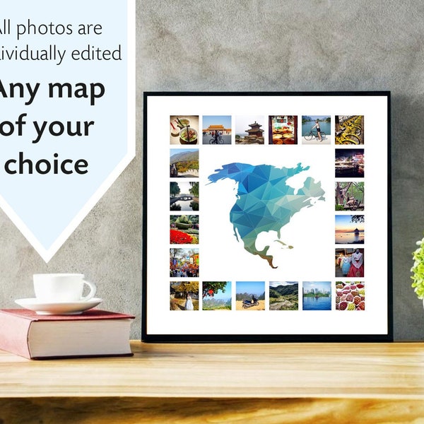Custom Map Photo Collage, Custom design, Outline Map, Photo Collage, Travel Gift, Travel Photo Artwork