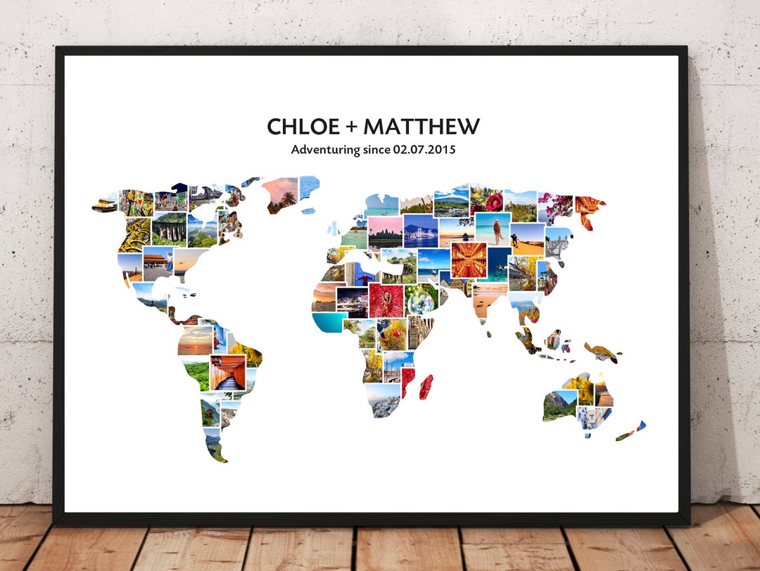 Downloadable World Map Photo Collage, Custom Edited Print, Holiday