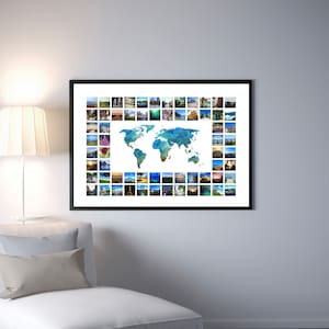 Weltkarte FotoCollage, Foto Reise Geschenk, Personalisierter Fotodruck, Reisecollage, Reisegeschenk, Reisegeschenk, Rund um die Welt Geschenk