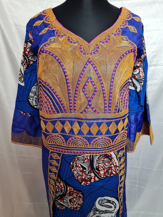 African Inspired Blue and Gold Long Dress With Embellishments | Etsy