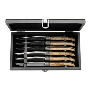 Steak Knife Set in Black Lacquer Gift Box by Laguiole France - Handmade in France