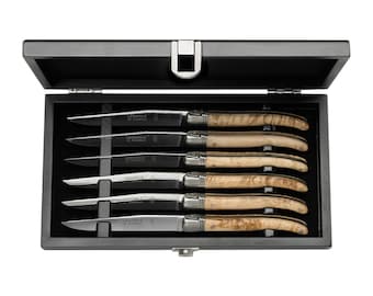 Steak Knife Set in Black Lacquer Gift Box by Laguiole France - Handmade in France