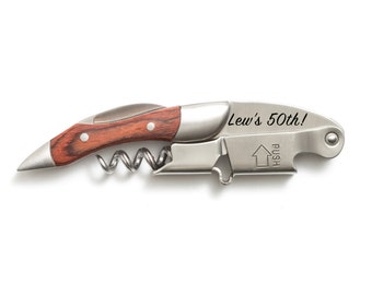 Rosewood Prestige Corkscrew Wine Opener Engraved - Coutale Sommelier - French Design - Wine Key Bottle Opener - Personalized Wedding Gift