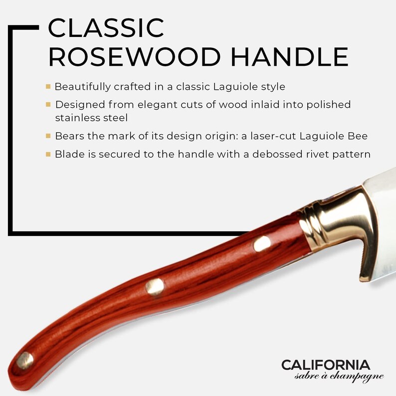 Laguiole California Champagne Saber - Rosewood - Handmade Sword Made in ...