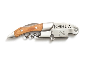 Naturalwood Prestige Corkscrew Wine Opener Engraved - Coutale Sommelier - French Design - Wine Key Bottle Opener - Personalized Wedding Gift