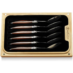 Laguiole California Spoon Set - 6 Piece Naturalwood Set - Ergonomic Handles - Stored in a California Oakwood Gift Box - Stainless Steel