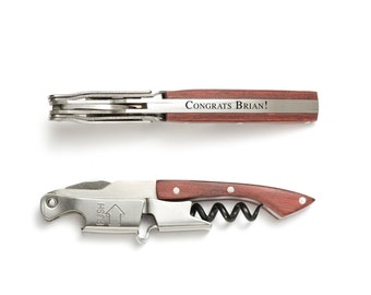 ローズウッド ポケット コルク抜き ワインオープナー 刻印入り - Coutale Sommelier - フレンチデザイン - ワインキー ボトルオープナー - パーソナライズされたウェディングギフト