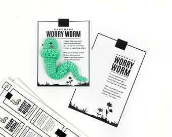 PRINTABLE Worry Worm Cards + Hang Tags - Digital PDF - Backing display inserts, gift tags & packaging labels for handmade anxiety toy worms