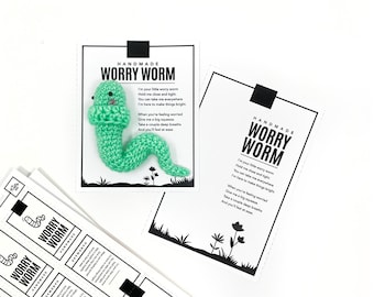 PRINTABLE Worry Worm Cards + Hang Tags - Digital PDF - Backing display inserts, gift tags & packaging labels for handmade anxiety toy worms