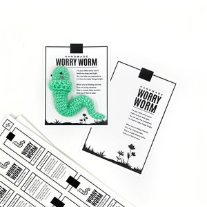 PRINTABLE Worry Worm Cards + Hang Tags - Digital PDF - Backing display inserts, gift tags & packaging labels for handmade anxiety toy worms