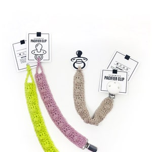 Tags + modelos de clipes de chupeta IMPRIMÍVEIS - DOIS PDFs para download. Modelo para clipes DIY Paci. Embalagem para clipes artesanais. Crochê ou Tricot